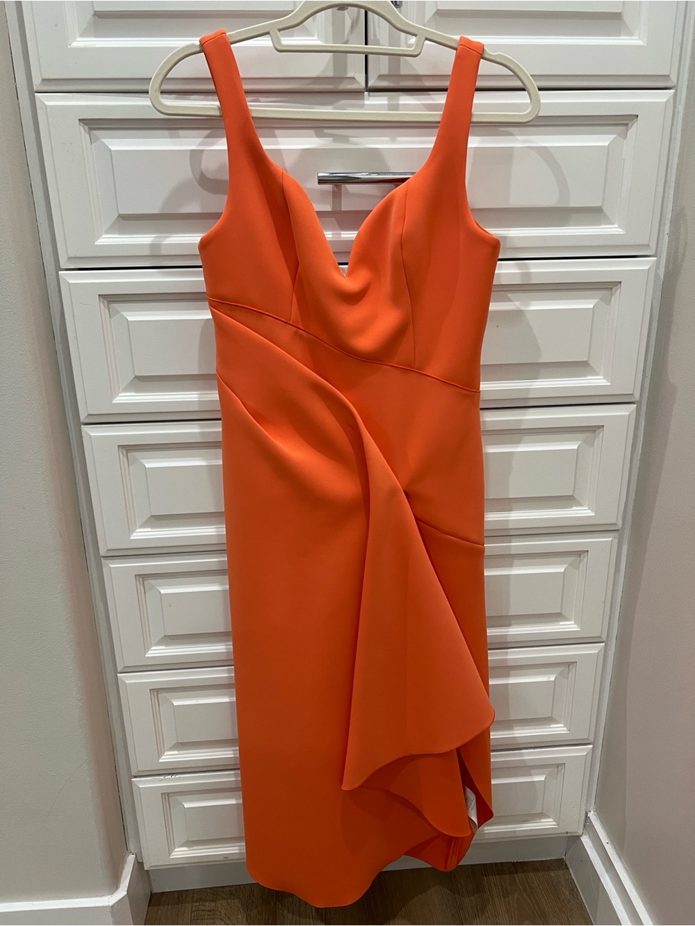 Acler Vibrant Orange Draped Midi Dress